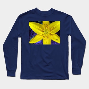 Yellow Flower Tiger Lily on Blue Background Day Lily Flowers Long Sleeve T-Shirt